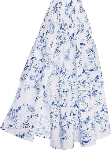 Scarlet Darkness Long Skirts for Women Floral Tiered Slit Flowy Skirt with Pockets in Saudi Arabia