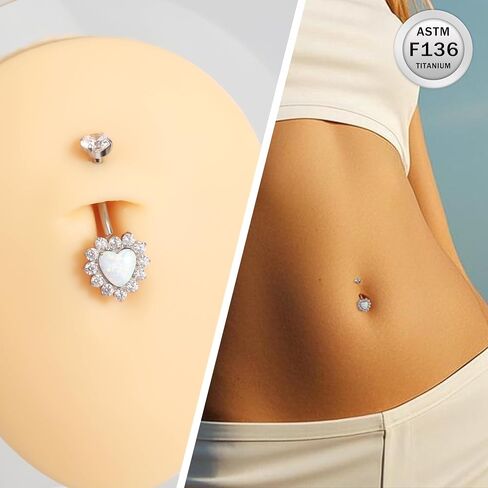Ruifan ASTM F136 Titanium Belly Button Rings Heart Cubic Zircon Opal Hypoallergenic Internally Threaded 14G Navel Body Piercing Jewelry 10mm 12mm 14mm For Women in Saudi Arabia