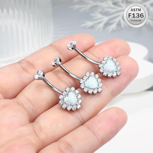 Ruifan ASTM F136 Titanium Belly Button Rings Heart Cubic Zircon Opal Hypoallergenic Internally Threaded 14G Navel Body Piercing Jewelry 10mm 12mm 14mm For Women in Saudi Arabia