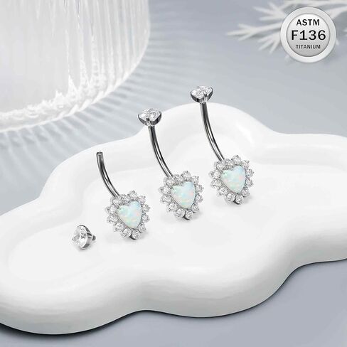 Ruifan ASTM F136 Titanium Belly Button Rings Heart Cubic Zircon Opal Hypoallergenic Internally Threaded 14G Navel Body Piercing Jewelry 10mm 12mm 14mm For Women in Saudi Arabia
