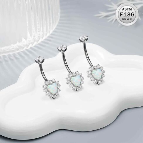 Ruifan ASTM F136 Titanium Belly Button Rings Heart Cubic Zircon Opal Hypoallergenic Internally Threaded 14G Navel Body Piercing Jewelry 10mm 12mm 14mm For Women in Saudi Arabia