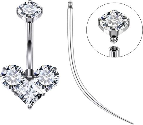 Ruifan ASTM F136 Titanium Belly Button Rings Heart Cubic Zircon Opal Hypoallergenic Internally Threaded 14G Navel Body Piercing Jewelry 10mm 12mm 14mm For Women in Saudi Arabia