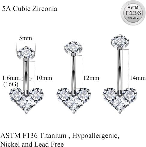 Ruifan ASTM F136 Titanium Belly Button Rings Heart Cubic Zircon Opal Hypoallergenic Internally Threaded 14G Navel Body Piercing Jewelry 10mm 12mm 14mm For Women in Saudi Arabia