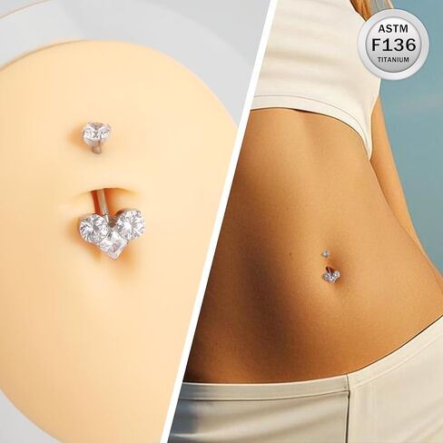 Ruifan ASTM F136 Titanium Belly Button Rings Heart Cubic Zircon Opal Hypoallergenic Internally Threaded 14G Navel Body Piercing Jewelry 10mm 12mm 14mm For Women in Saudi Arabia