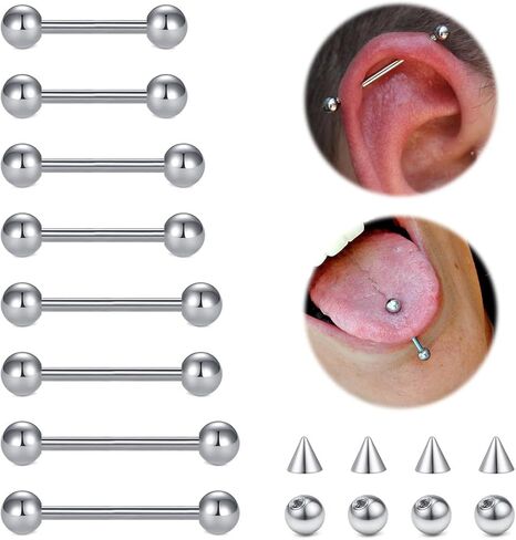 14G Nipple Rings Tongue Rings Stainless Steel Straight Barbell - Tongue & Nipple Piercing Jewelry for Women Length 12MM, 14MM, 16MM, 18MM Replacement Balls 5mm in Kuwait