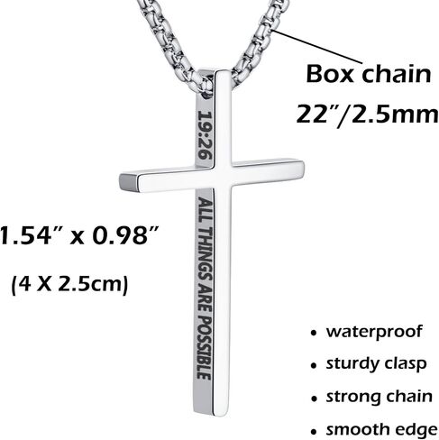 2 Pcs Cross Necklace for Men, Silver Black Stainless Steel Bible Verse Cross Pendant Necklace for Men, 2.5mm Box Chain in Saudi Arabia