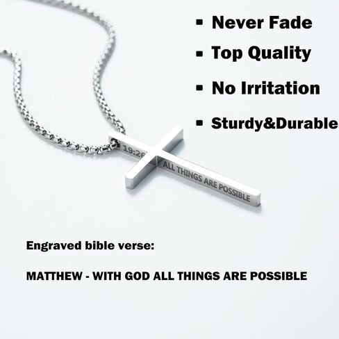 2 Pcs Cross Necklace for Men, Silver Black Stainless Steel Bible Verse Cross Pendant Necklace for Men, 2.5mm Box Chain in Saudi Arabia