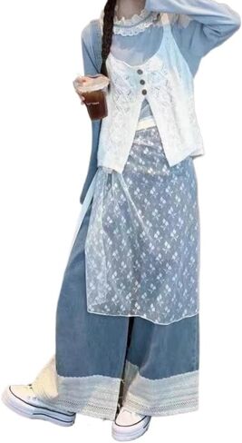Women Lace Skirt Y2k Skirt Coverup Skirt See Through Lace Layered Skirt Mesh Stacked Wrap Skirt Korean Streetwear in Kuwait