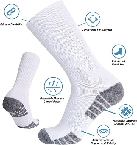 10P Pack Pack Men Cotton Performance Duty Socks ، Athletic Crew Anti Plistters Cushion Socks in Kuwait