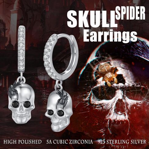 Skull Earrings for Men Skull Dangle Earrings 925 Sterling Silver Skull Jewelry Gothic Skeleton Punk Skull Halloween Jewelry Gifts for Women Men Biker in Saudi Arabia