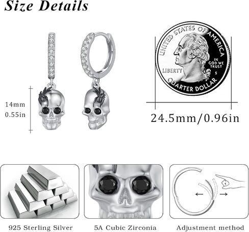 Skull Earrings for Men Skull Dangle Earrings 925 Sterling Silver Skull Jewelry Gothic Skeleton Punk Skull Halloween Jewelry Gifts for Women Men Biker in Saudi Arabia