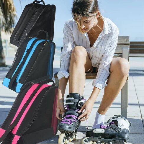 حقيبة تزلج دوارة من Gooyule، حقائب تزلج على الجليد بحزام كتف قابل للتعديل للفتيات والأولاد ومعظم البالغين، حقيبة تزلج ذات سعة كبيرة تناسب الزلاجات الرباعية، التزلج المضمن ومعظم ملحقات التزلج على الجليد in Kuwait