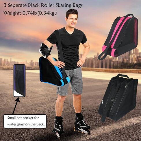 حقيبة تزلج دوارة من Gooyule، حقائب تزلج على الجليد بحزام كتف قابل للتعديل للفتيات والأولاد ومعظم البالغين، حقيبة تزلج ذات سعة كبيرة تناسب الزلاجات الرباعية، التزلج المضمن ومعظم ملحقات التزلج على الجليد in Kuwait