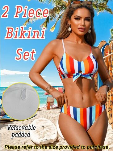 Colorful Striped Bikini Sets for Women&Teen Girls, Self-Tie Front Cute Top, for Casual Surfing Summer Beach in Saudi Arabia