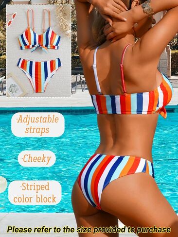 Colorful Striped Bikini Sets for Women&Teen Girls, Self-Tie Front Cute Top, for Casual Surfing Summer Beach in Saudi Arabia