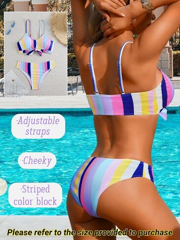 Colorful Striped Bikini Sets for Women&Teen Girls, Self-Tie Front Cute Top, for Casual Surfing Summer Beach in Saudi Arabia