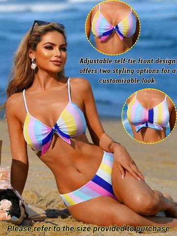 Colorful Striped Bikini Sets for Women&Teen Girls, Self-Tie Front Cute Top, for Casual Surfing Summer Beach in Saudi Arabia