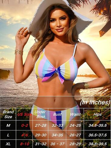 Colorful Striped Bikini Sets for Women&Teen Girls, Self-Tie Front Cute Top, for Casual Surfing Summer Beach in Saudi Arabia
