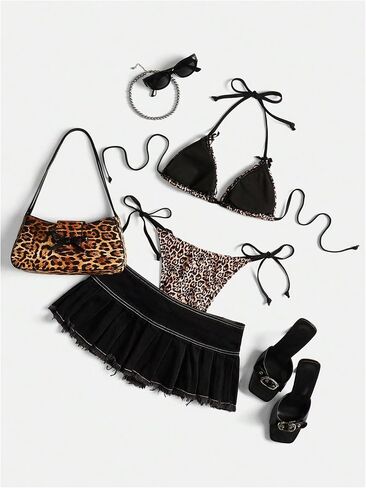 WDIRARA Women's Lace Trim Halter Bikini Set Bow Tie Side Bathing Suit 2 Piece Swimsuit in Kuwait