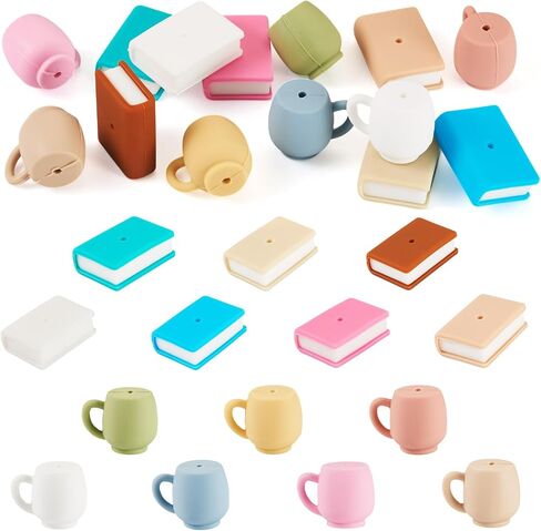 Beadthoven 14pcs Book Silicone Focal Beads for Pens 3D Coffee Cup Silicone Beads for Keychain Making Assorted Rubber Beads Spacers Cute Silicone Teacher Charms for Jewelry Making DIY Crafts Graduation in Saudi Arabia