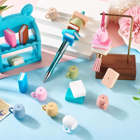 Beadthoven 14pcs Book Silicone Focal Beads for Pens 3D Coffee Cup Silicone Beads for Keychain Making Assorted Rubber Beads Spacers Cute Silicone Teacher Charms for Jewelry Making DIY Crafts Graduation in Saudi Arabia