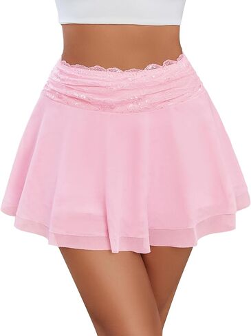 Avidlove Women's Pleated Mini Skirt Lace Mesh Layered Ruffled Lingerie Short Skirts in Kuwait