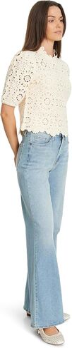 Sam Edelman Women's Doral Crochet Knit Short Sleeve Sweater with Zipper Back Standard in Saudi Arabia
