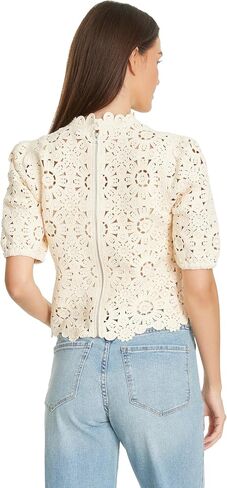 Sam Edelman Women's Doral Crochet Knit Short Sleeve Sweater with Zipper Back Standard in Saudi Arabia