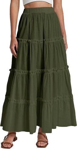 تنانير Maxi Tiered للنساء Long Boho تنورة مطوية A-LINE LINE CHILIST LONG LONG SKIRT in Saudi Arabia