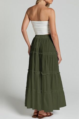 تنانير Maxi Tiered للنساء Long Boho تنورة مطوية A-LINE LINE CHILIST LONG LONG SKIRT in Saudi Arabia