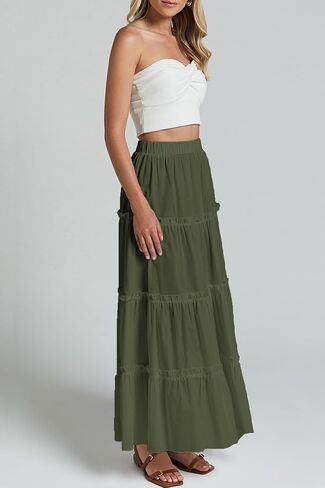 تنانير Maxi Tiered للنساء Long Boho تنورة مطوية A-LINE LINE CHILIST LONG LONG SKIRT in Saudi Arabia