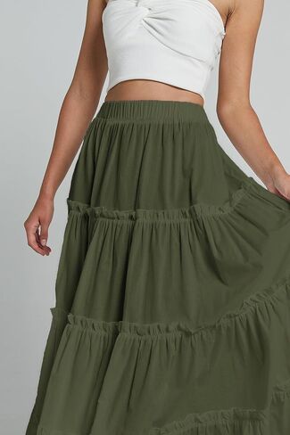 تنانير Maxi Tiered للنساء Long Boho تنورة مطوية A-LINE LINE CHILIST LONG LONG SKIRT in Saudi Arabia