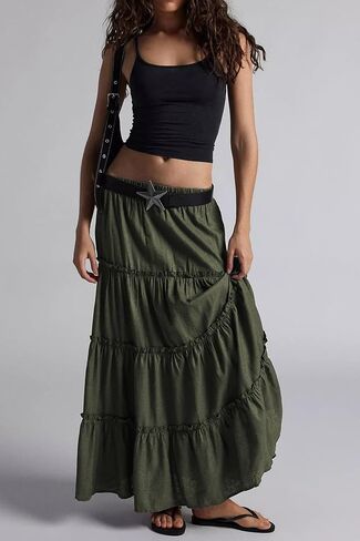 تنانير Maxi Tiered للنساء Long Boho تنورة مطوية A-LINE LINE CHILIST LONG LONG SKIRT in Saudi Arabia