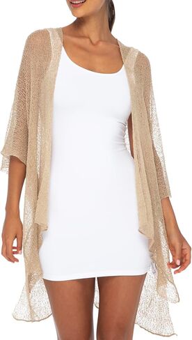 Back From Bali Womens Sheer Long Cardigan Lightweight Mesh Knit Kimono Duster ¾ Sleeves Shrug with Curved Hem in Saudi Arabia