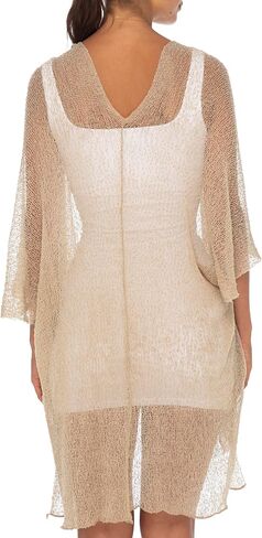 Back From Bali Womens Sheer Long Cardigan Lightweight Mesh Knit Kimono Duster ¾ Sleeves Shrug with Curved Hem in Saudi Arabia