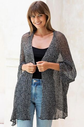 Back From Bali Womens Sheer Long Cardigan Lightweight Mesh Knit Kimono Duster ¾ Sleeves Shrug with Curved Hem in Saudi Arabia