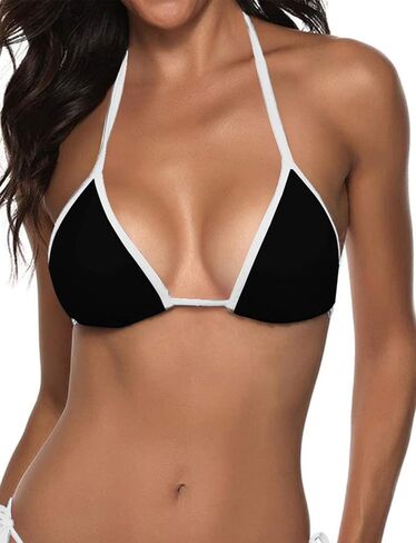 Suvimuga Women's Triangle Bikini Top Color Block Push up Padded Halter String Bathing Suits Top in Kuwait