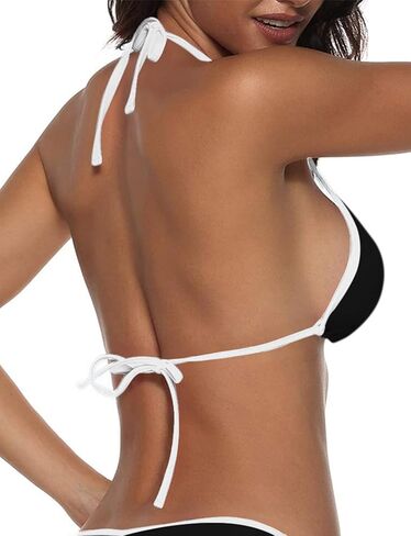 Suvimuga Women's Triangle Bikini Top Color Block Push up Padded Halter String Bathing Suits Top in Kuwait