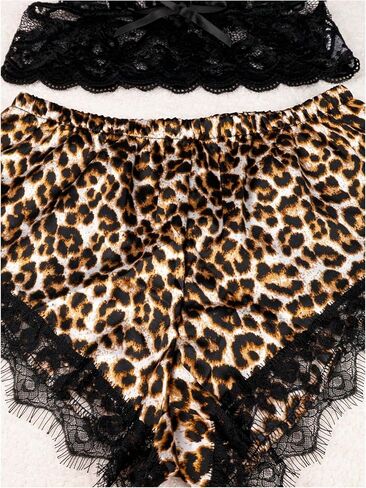 MakeMeChic Women's 2 Piece Lingerie Sets Floral Lace Scallop Trim Bra and Leopard Print Shorts Set in Saudi Arabia