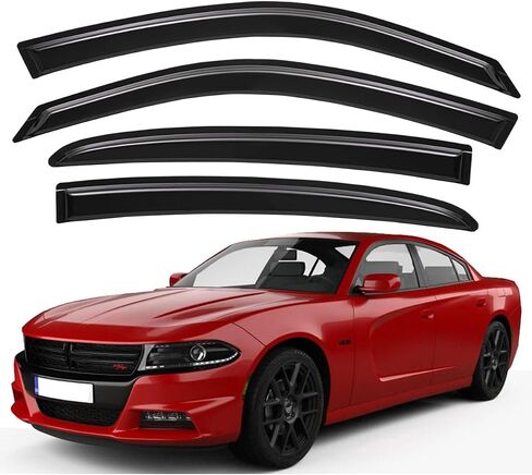 Lightronic WV194313 in-Channel Side Window Deflectors & Visors Vent Rain Guards, Dark Smoke, 4-Pieces Set, Fits 2011-2023 Dodge Charger in Saudi Arabia