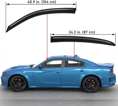 Lightronic WV194313 in-Channel Side Window Deflectors & Visors Vent Rain Guards, Dark Smoke, 4-Pieces Set, Fits 2011-2023 Dodge Charger in Saudi Arabia