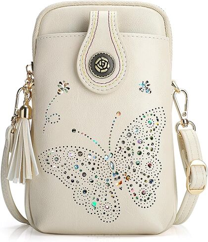 Small Crossbody Bags for Women, Lightweight Mini Cute Cell Phone Purse for Women with Tassel Shining Butterfly in Kuwait