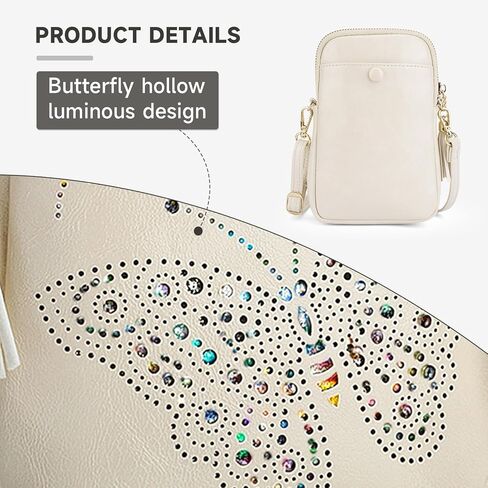 Small Crossbody Bags for Women, Lightweight Mini Cute Cell Phone Purse for Women with Tassel Shining Butterfly in Kuwait