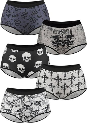 WDIRARA Women's 5 Pack Goth Graphic Boyshorts Mid Rise Panties Shorts Briefs Boxer in Saudi Arabia