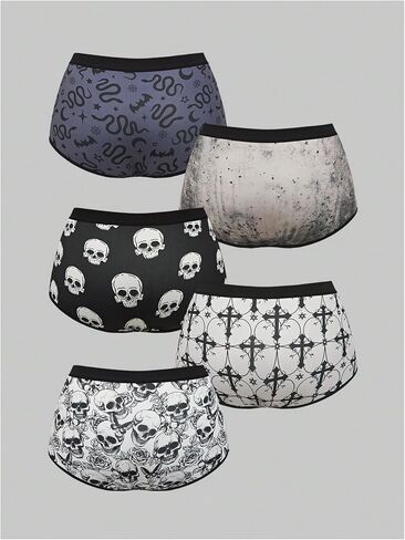WDIRARA Women's 5 Pack Goth Graphic Boyshorts Mid Rise Panties Shorts Briefs Boxer in Saudi Arabia
