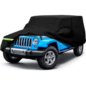 Waterproof Car Covers for Jeep Wrangler 2 Doors 1987-2022 190T Covers (YJ, TJ, JK & JL) Customer Fit 100% Waterproof Windproof Strap & Double Door Zipper Up to 180" L (2-Doors)