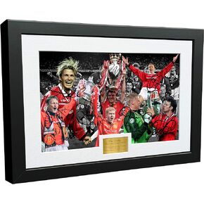 1999 'THE TREBLE' Manchester United Beckham Giggs Sheringham Scholes Keane Solskjaer Schmeichel 12x8 A4 Autographed Signed Photo Photograph Picture Frame Soccer Gift