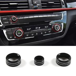 Car Center Console Air Conditioner Knobs Ring Trim Compatible with BMW 1 2 3 4 Series F30 F34 F46 GT X1 F44 F47 F48 U11,A/C Climate Control and Radio Volume Knob Ring Cover (Black)