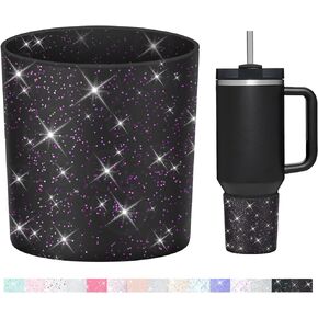 WUQID Glitter Higher Silicone Boot Compatible with Stanley Quencher H2.0 40oz 30oz 20oz & IceFlow Flip 30oz 20oz, Tumbler Cups Anti-Slip Bottom Sleeve Cover