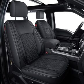 LUCKYMAN CLUB F150 Front-only Seat Covers J03-Q3 with Waterproof Faux Leather, Fit 2015-2024 Ford F150 and 2017-2024 F250 F350 F450 (Front only, Black)